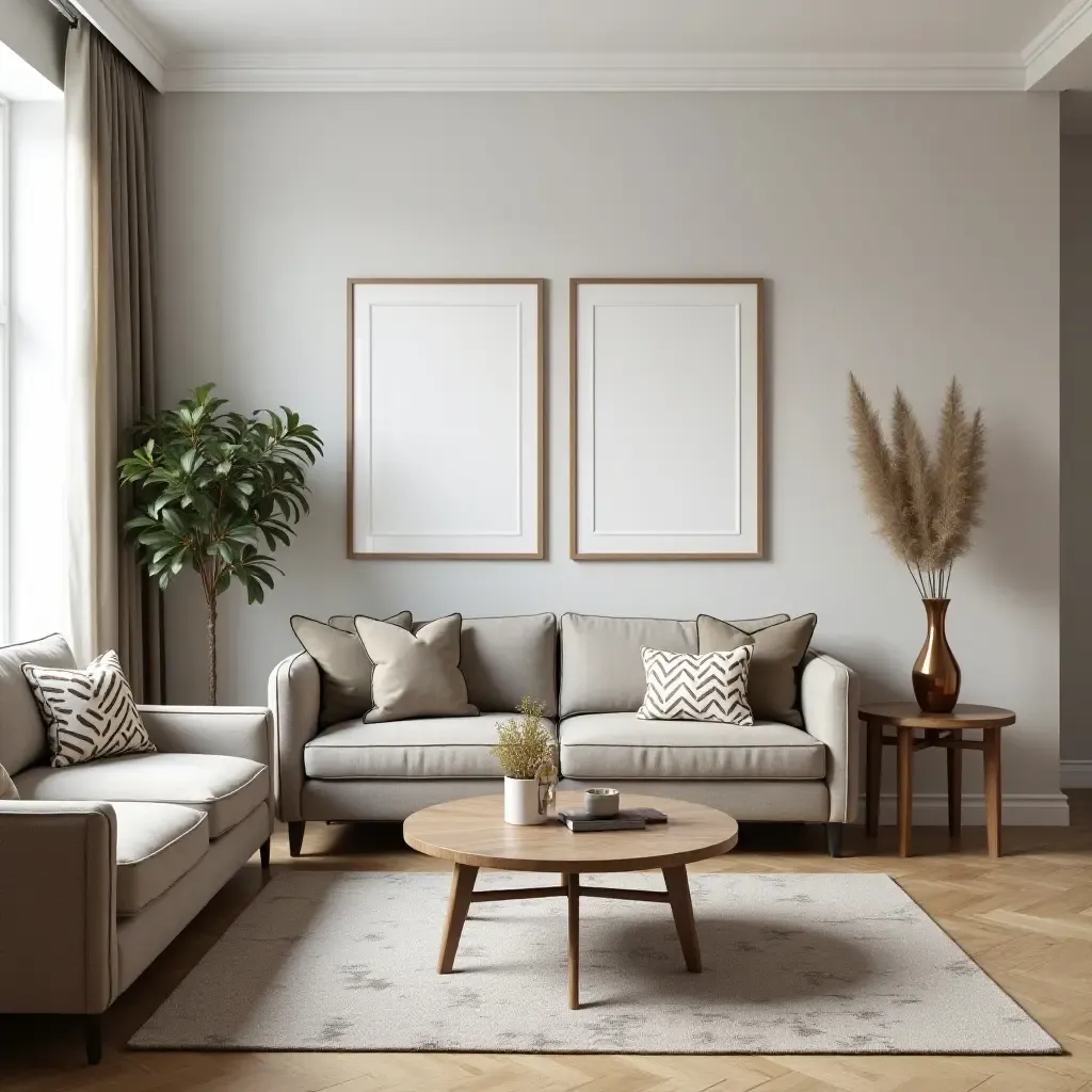 a photo of a small living room with unique decorative accents