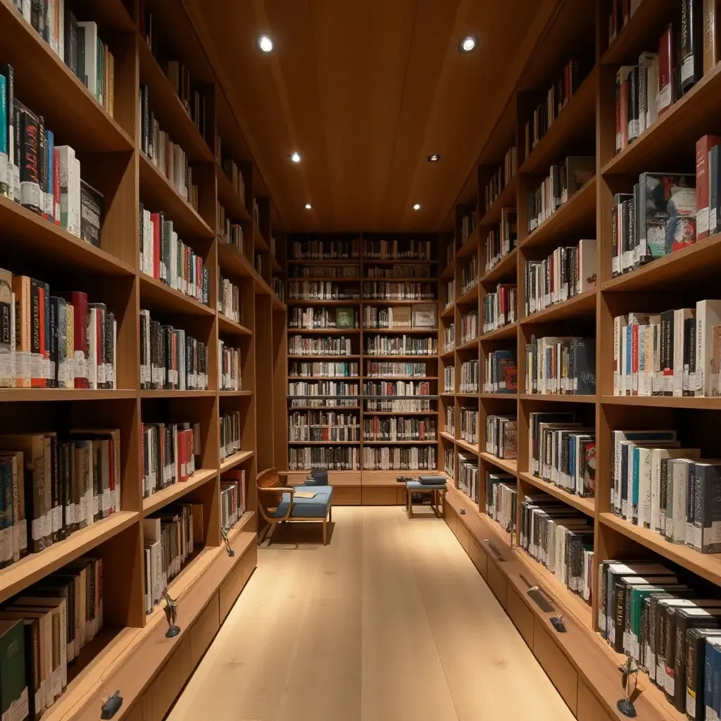 a photo of a library with an innovative layout for efficient book storage