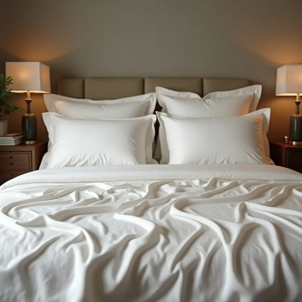 a photo of a beautifully styled bed with satin sheets