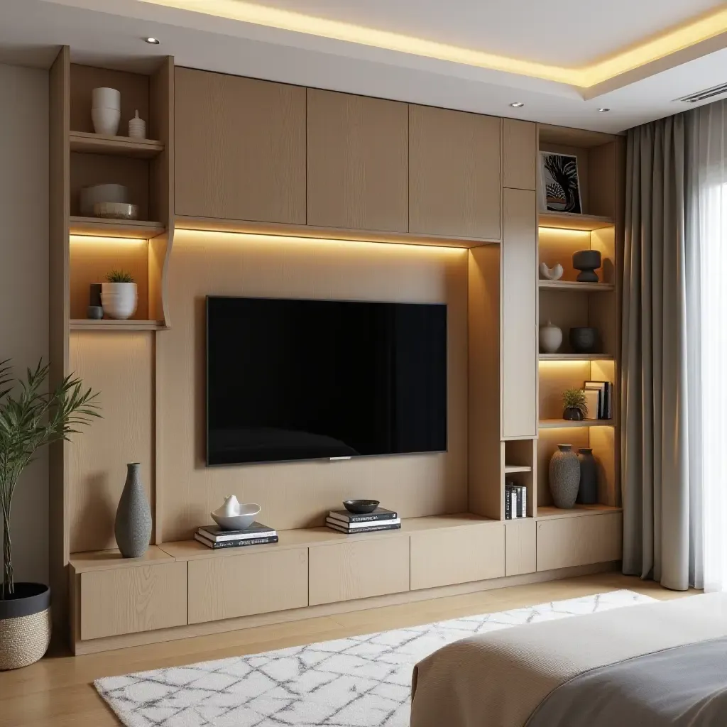 a photo of a compact TV room with space-saving furniture and clever organization