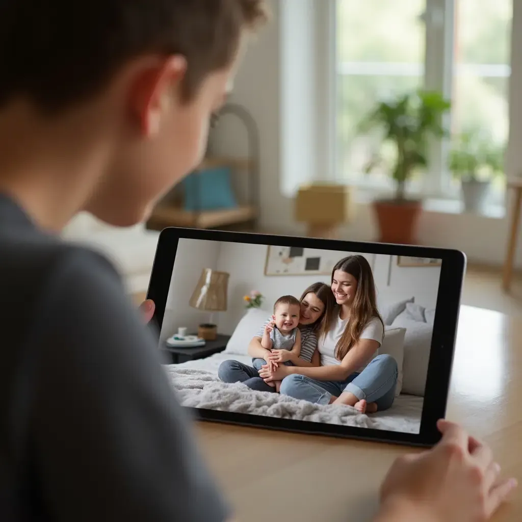 a photo of a digital photo frame cycling through family highlights