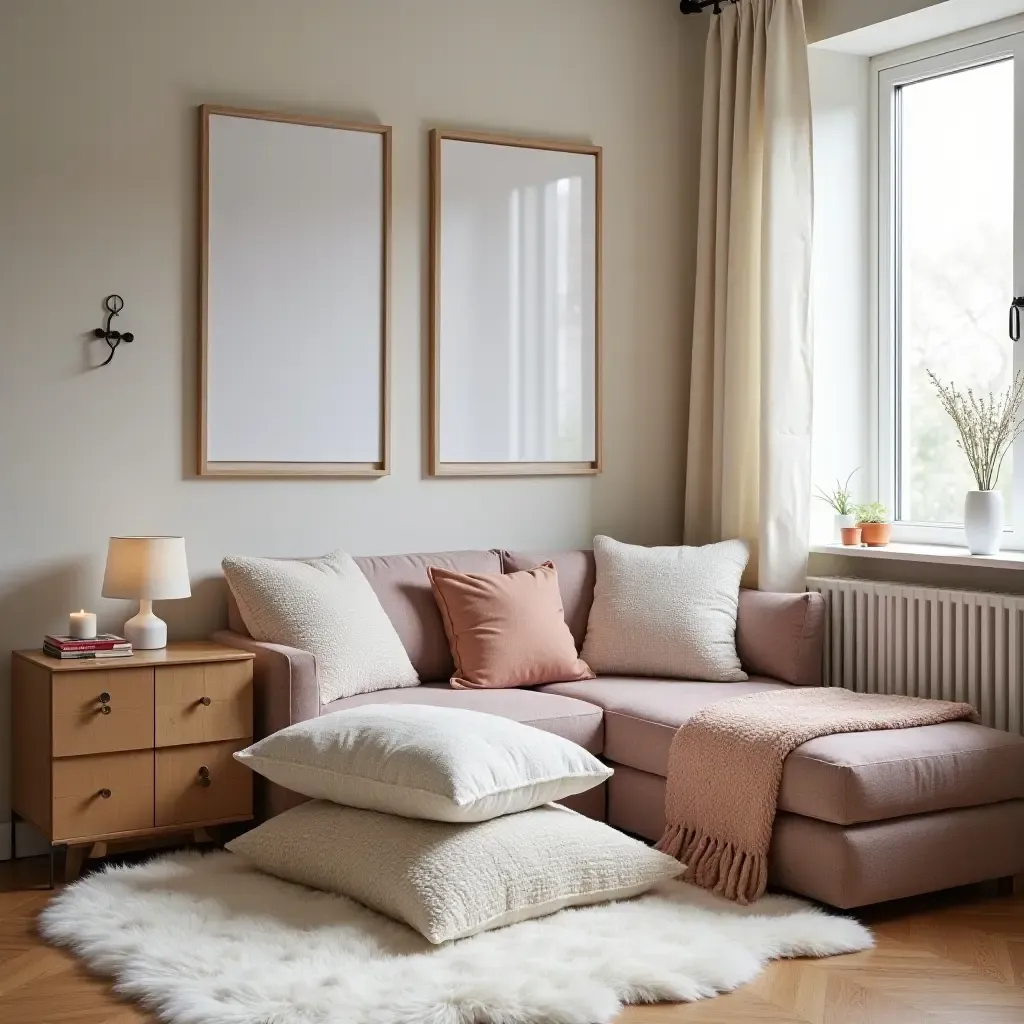 a photo of a trendy teen room with oversized throw pillows on the floor