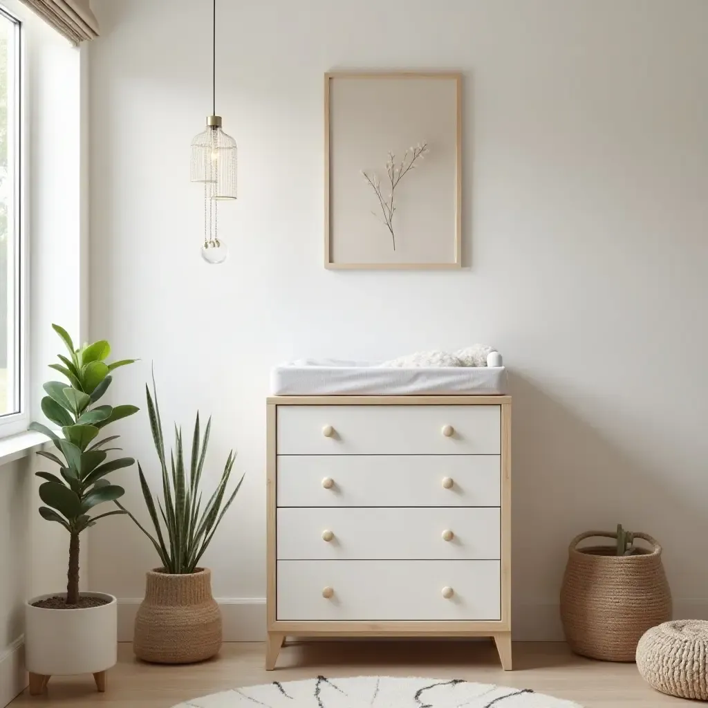 a photo of a small nursery featuring a foldable changing table