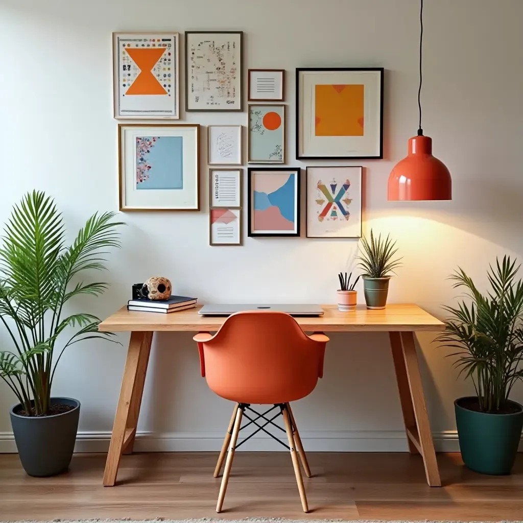 a photo of a creative workspace with a colorful desk and inspiring decor