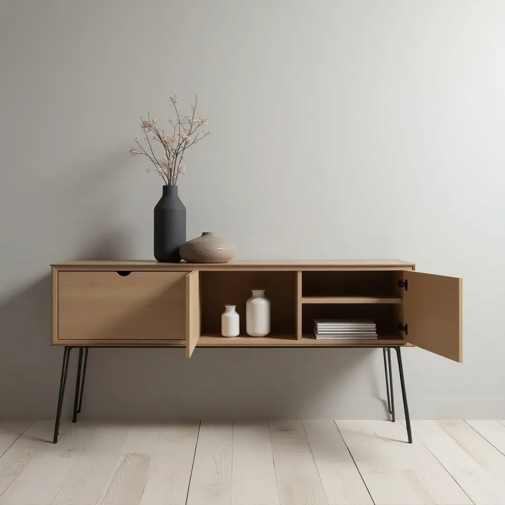 a photo of a sleek console table with hidden storage options