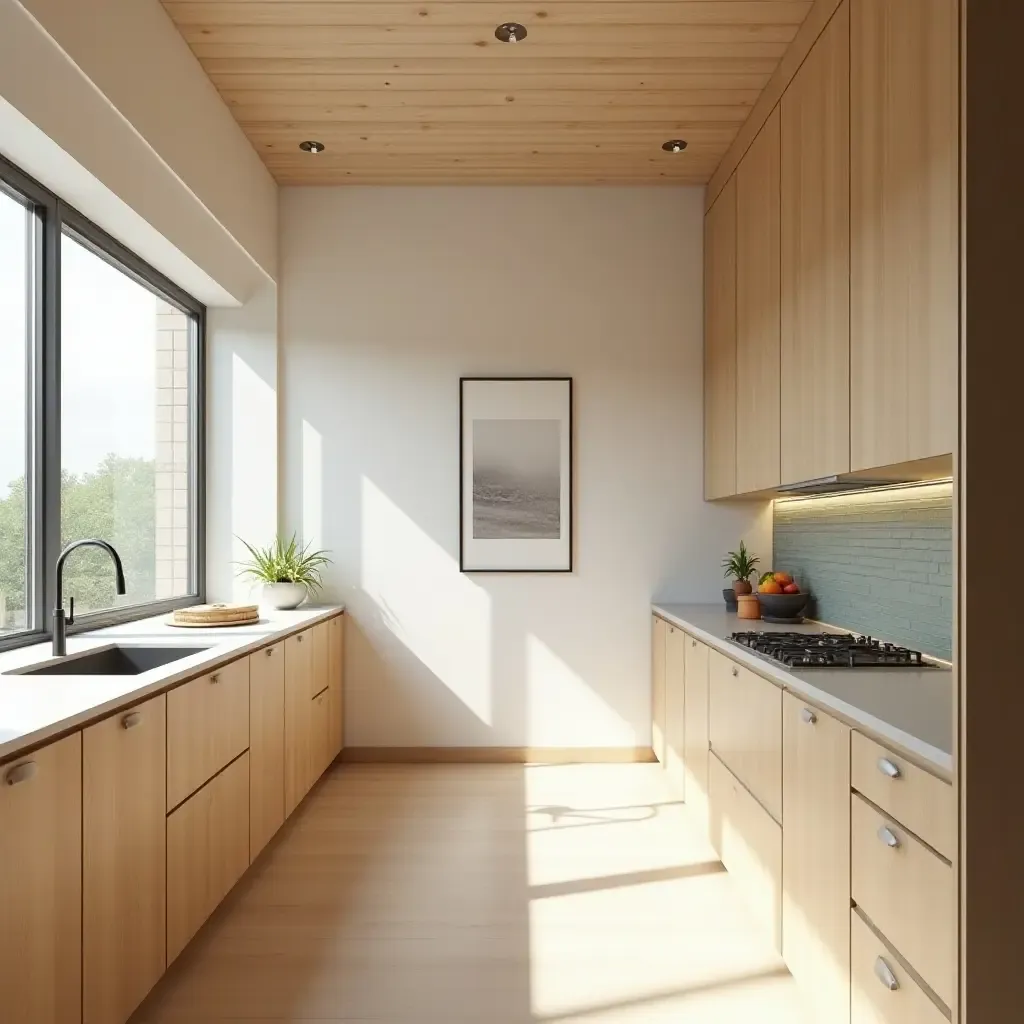 a photo of a bright kitchen with wooden accents and natural light