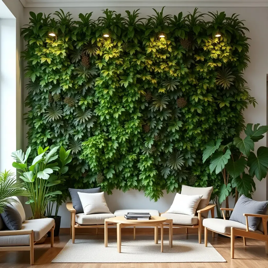 a photo of a nursery featuring a vertical garden wall with various plants