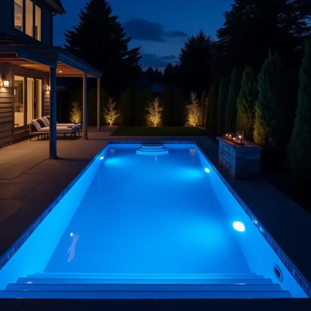 a photo of a luxurious pool deck with underwater LED lights