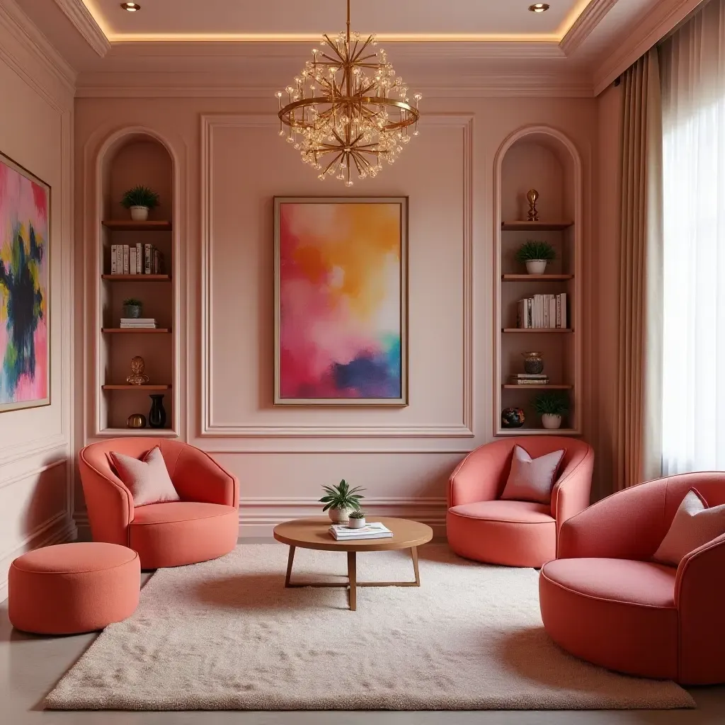 a photo of a chic playroom featuring glamorous decor and vibrant colors