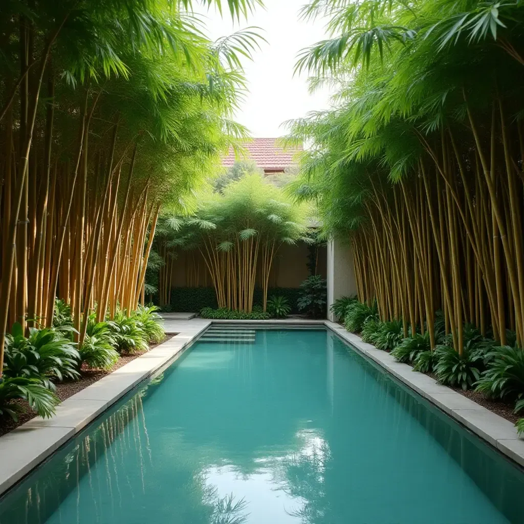 a photo of bamboo plants creating a serene poolside atmosphere