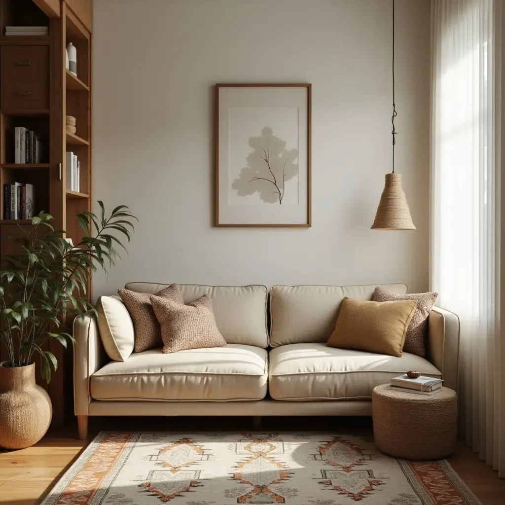 a photo of a reading nook featuring a cozy corner with a rug