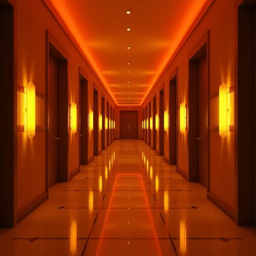 a photo of a glamorous corridor illuminated by warm lights