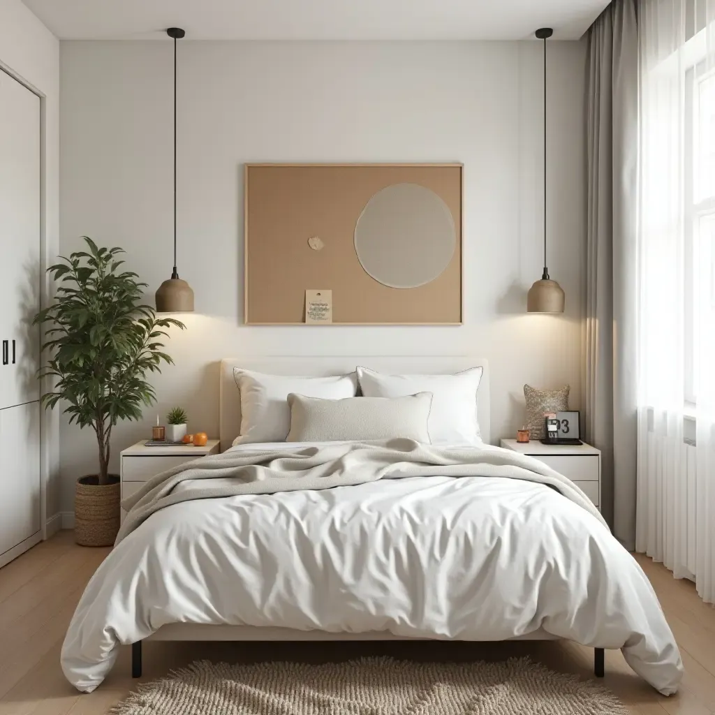 a photo of a small bedroom featuring a bulletin board