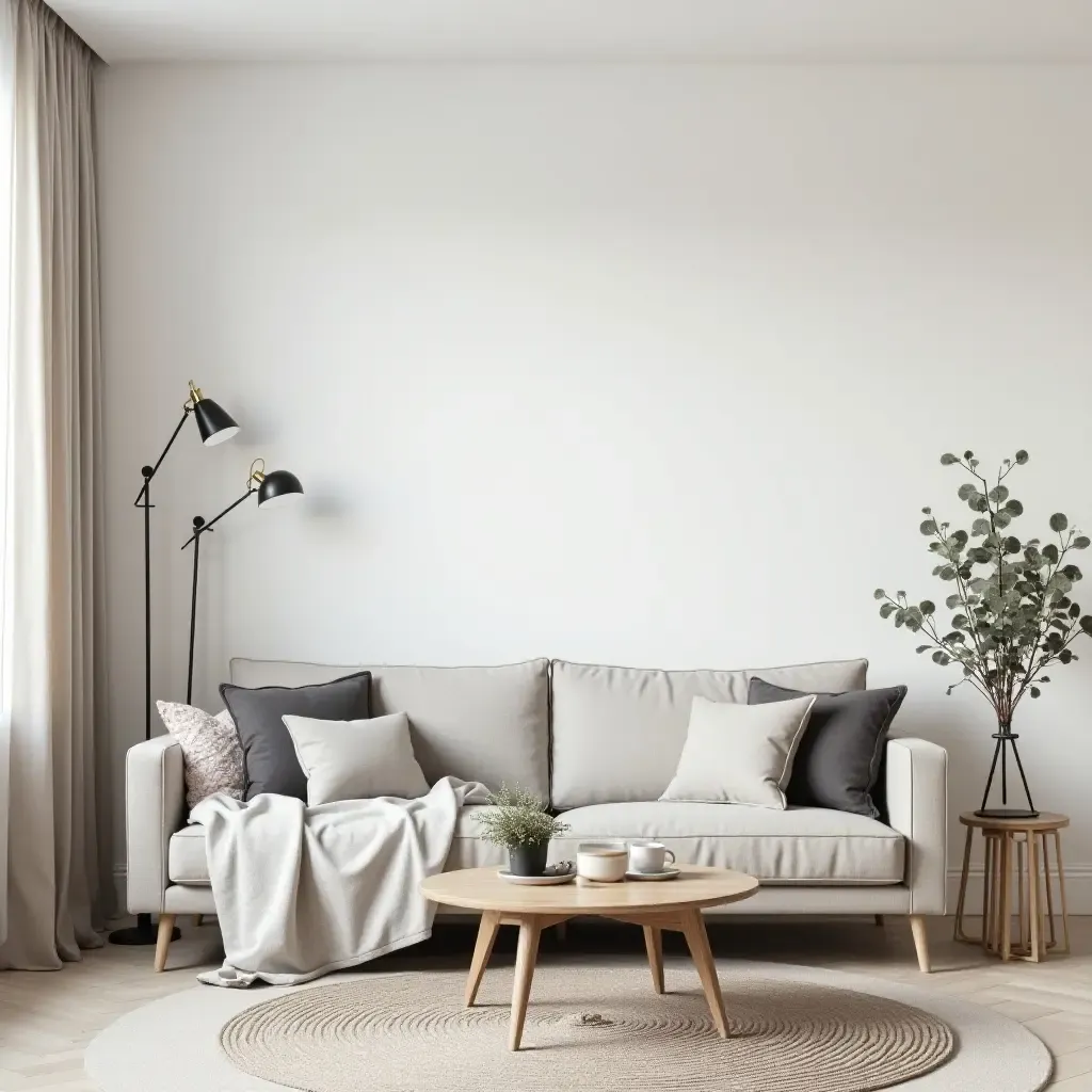 a photo of a stylish Scandinavian living room with a focus on simplicity and functionality