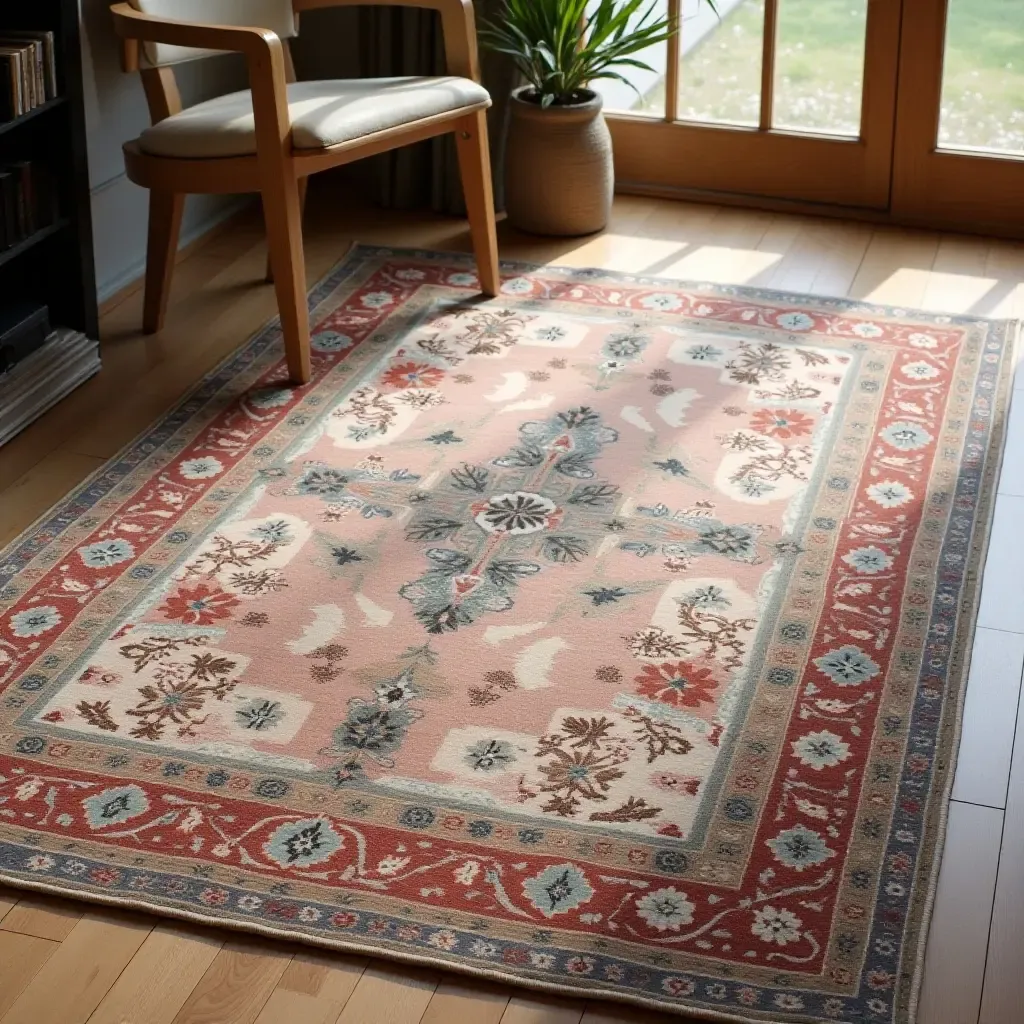 a photo of a vintage-style rug adding warmth to the floor