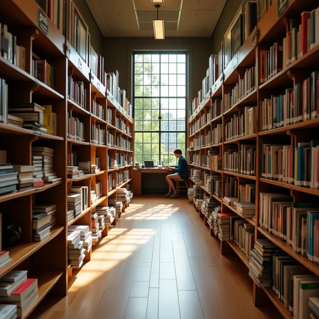 a photo of a library with themed sections for different genres and interests