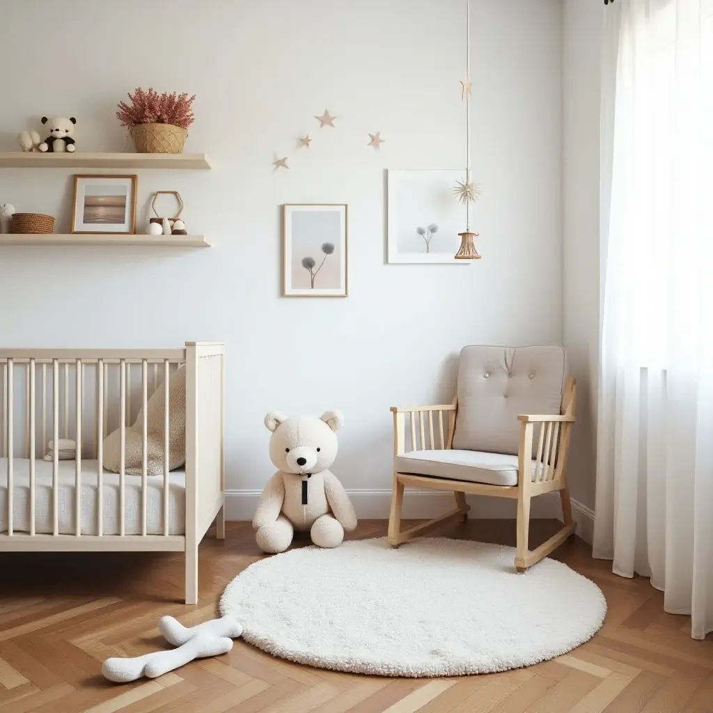 a photo of a small nursery featuring a stylish play mat