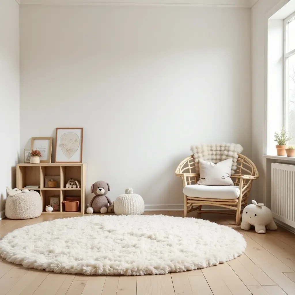 a photo of a child’s playroom with soft rugs and playful decor