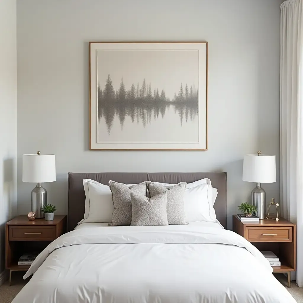 a photo of a stylish teen room featuring silver metallic wall art and decor