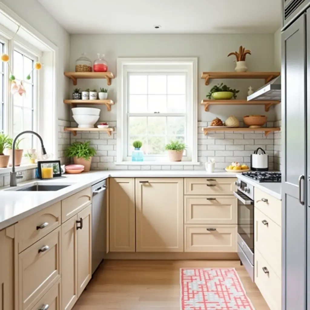 a photo of a family-friendly kitchen with playful decor and ample storage solutions