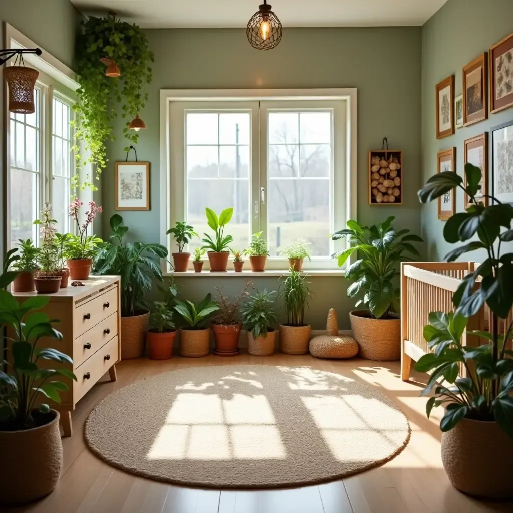 a photo of a nursery featuring a plant-filled play area