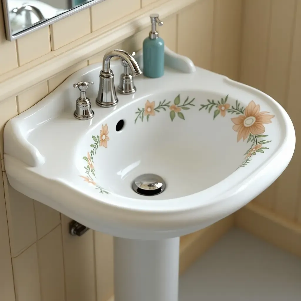 a photo of a vintage-style washbasin with a floral design