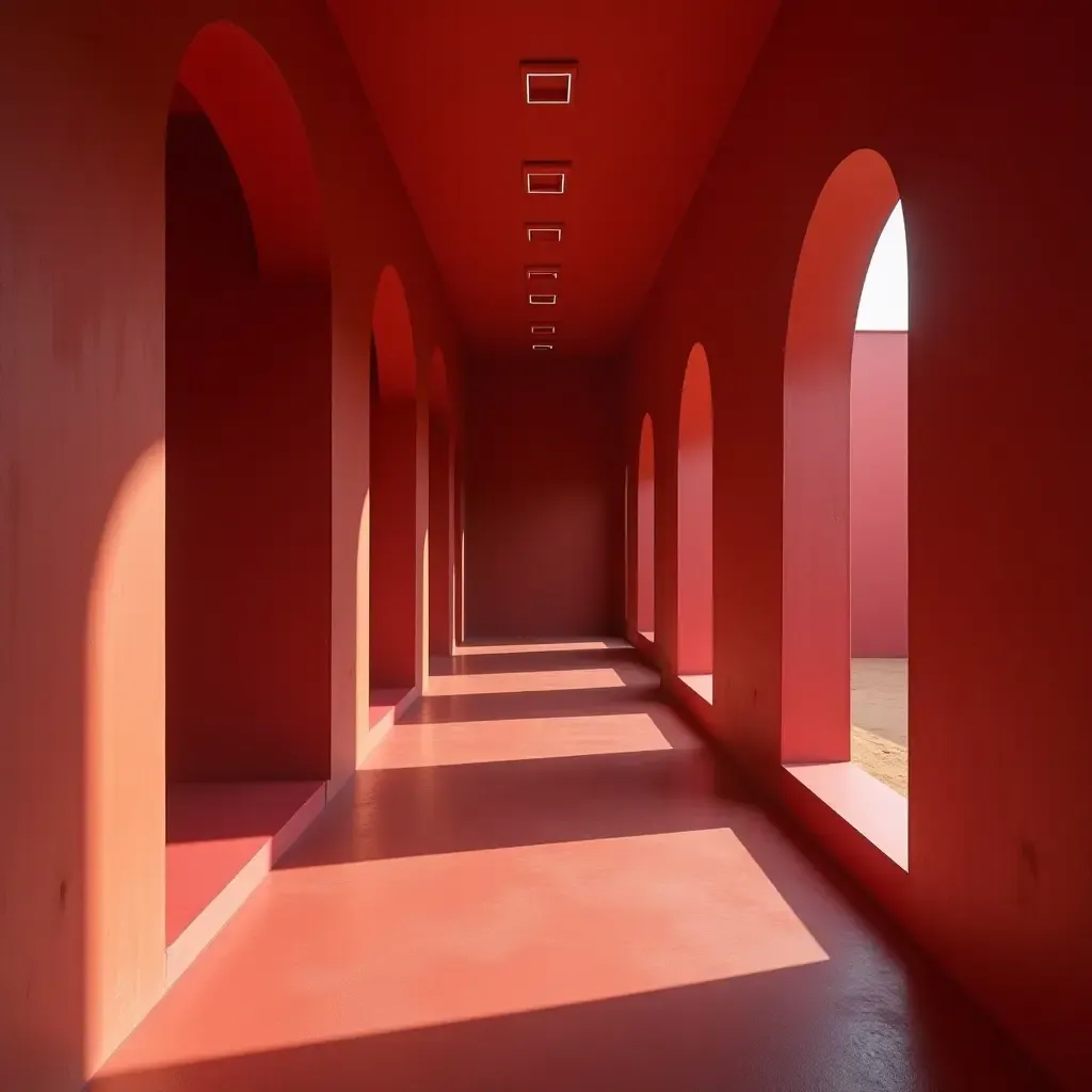 a photo of a luxurious corridor with a bold color palette