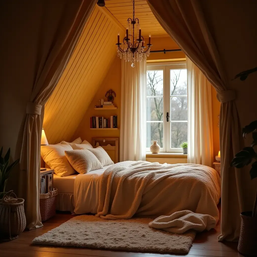 a photo of a bedroom nook with a cozy blanket fort for reading