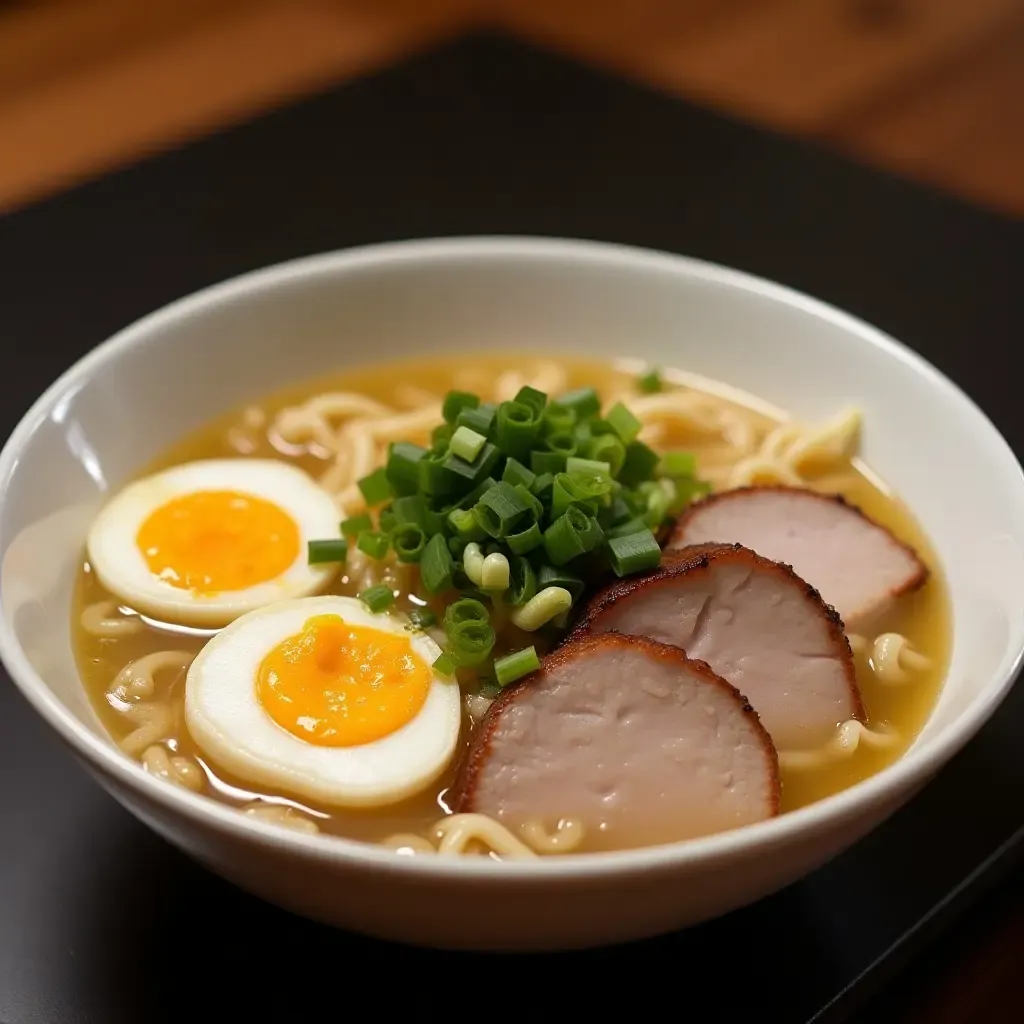 a photo of a bowl of hot congee topped with century egg, pork floss, and green onions.