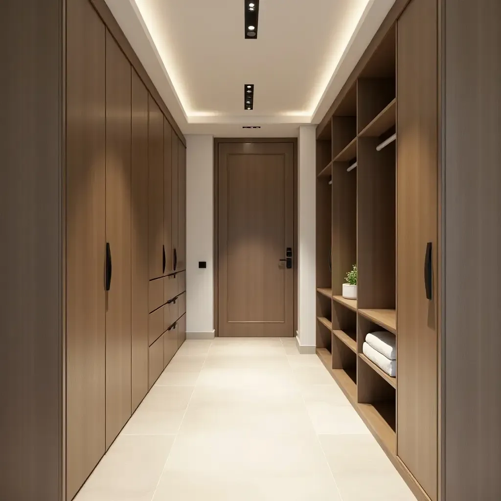 a photo of a corridor showcasing a blend of style and functional storage