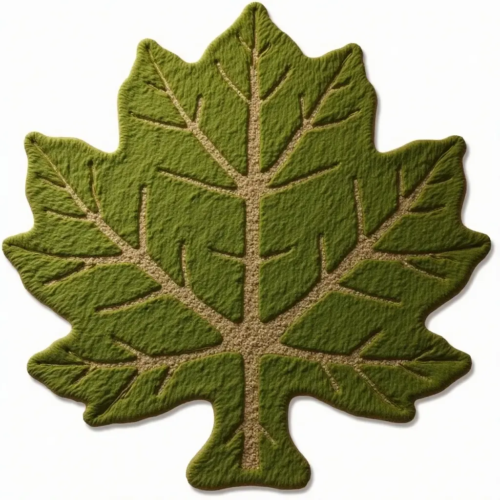 a photo of a rug shaped like a giant leaf for nature lovers