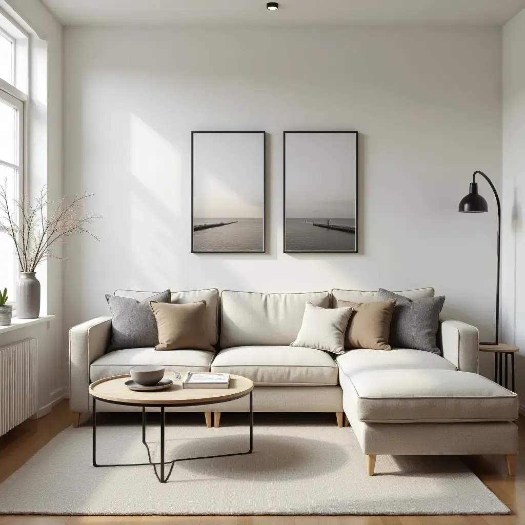 a photo of a small living room optimized with a corner sofa