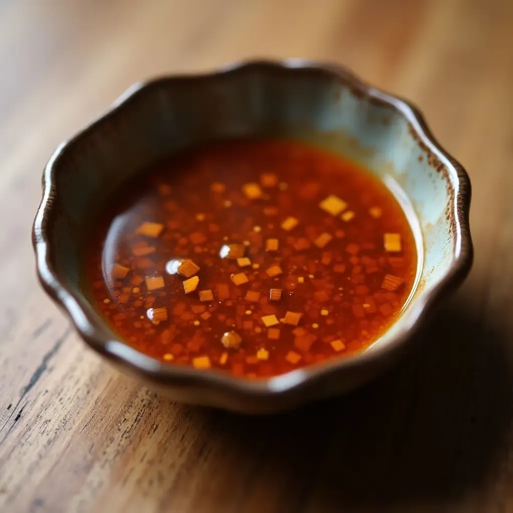 a photo of soy sauce used as a dipping sauce for dumplings