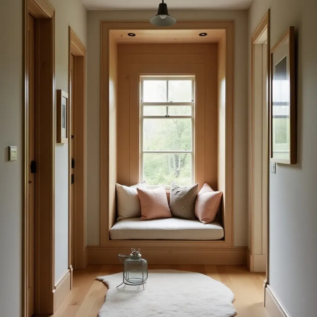 a photo of a cozy reading nook created in a corridor