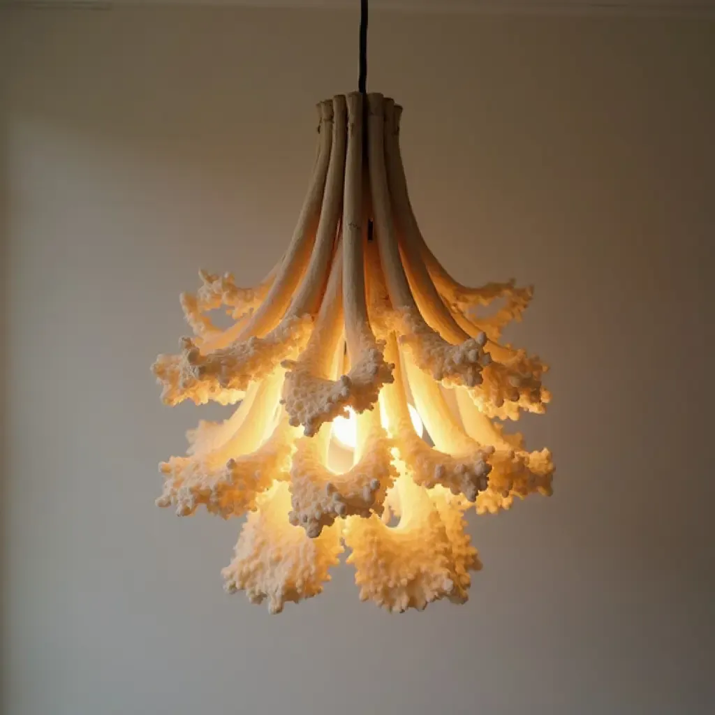 a photo of a unique chandelier made from natural materials