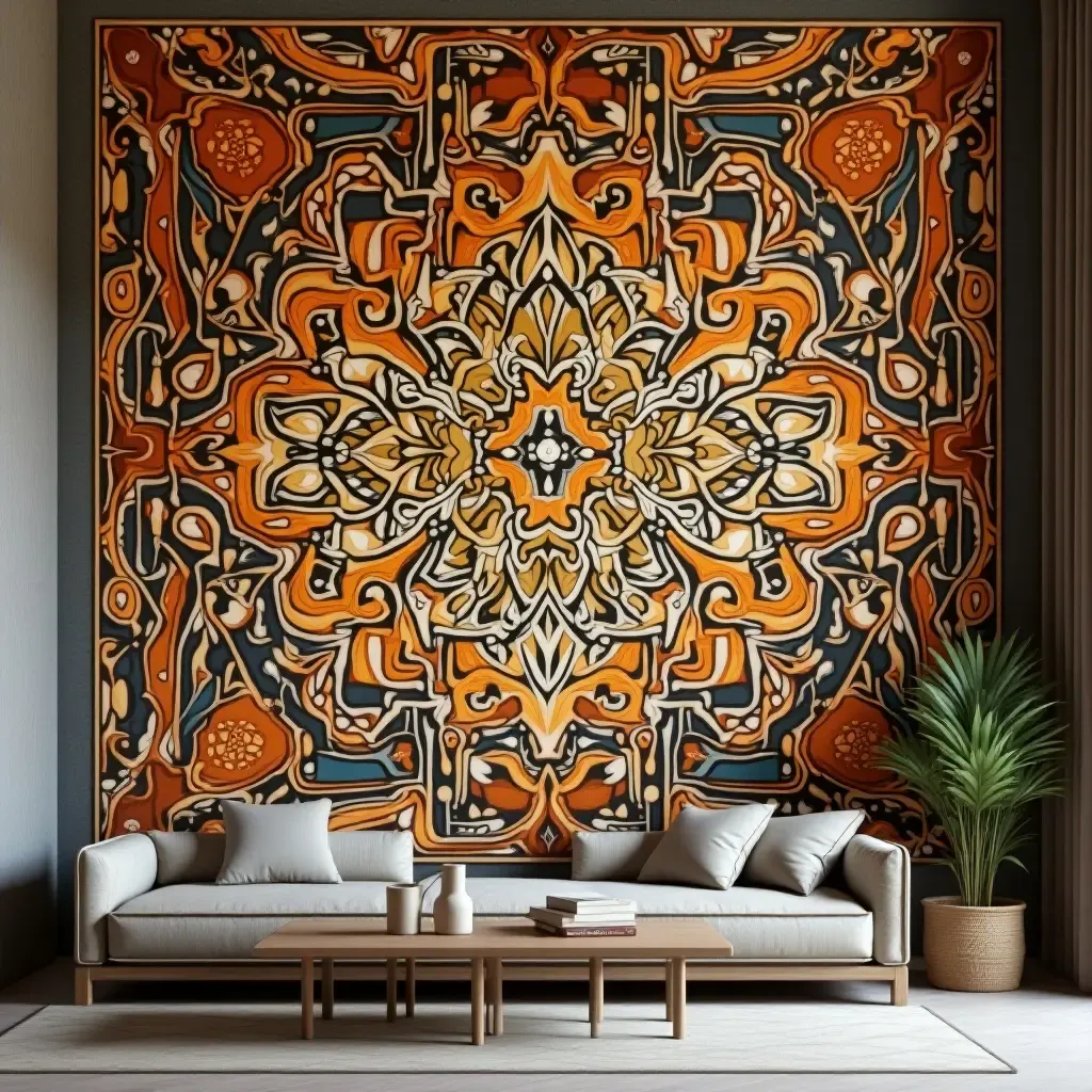 a photo of a wall featuring a stunning tapestry design