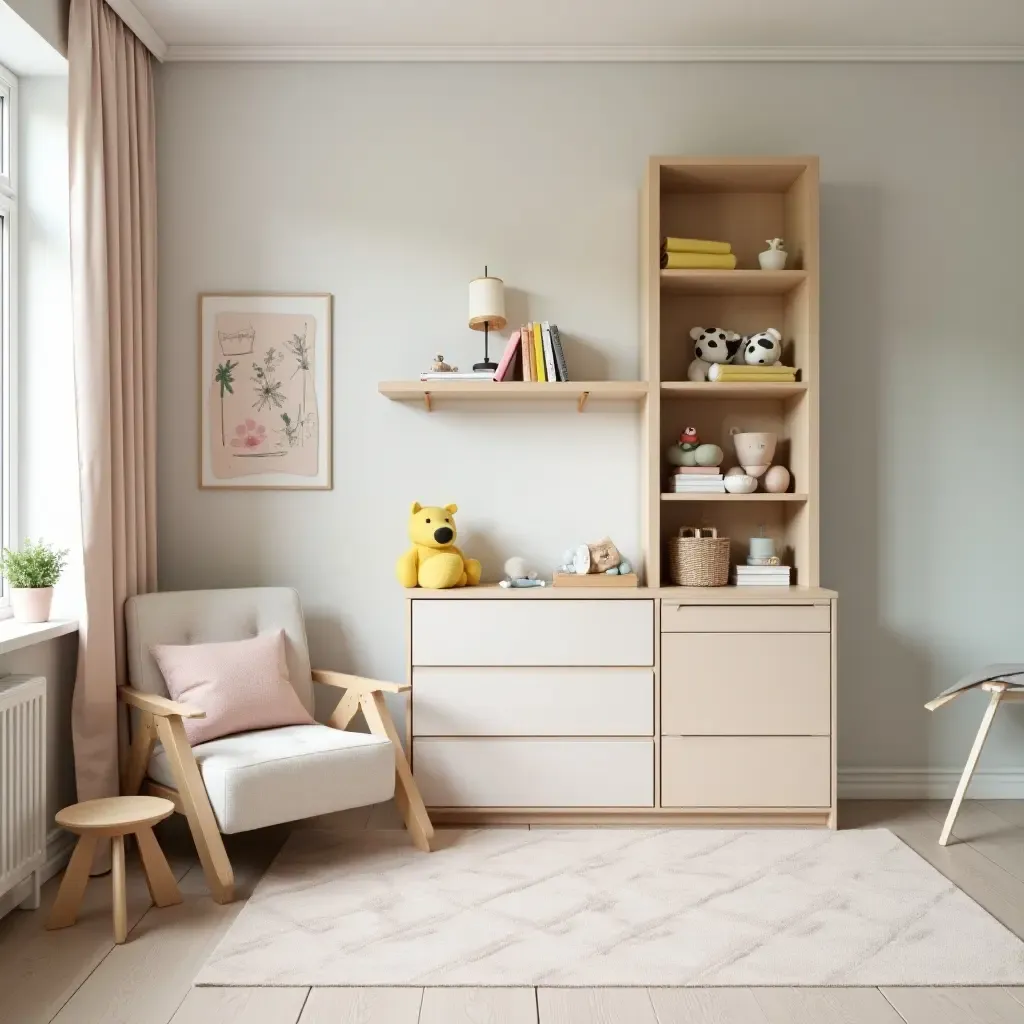 a photo of a kids&#x27; room featuring modular storage furniture