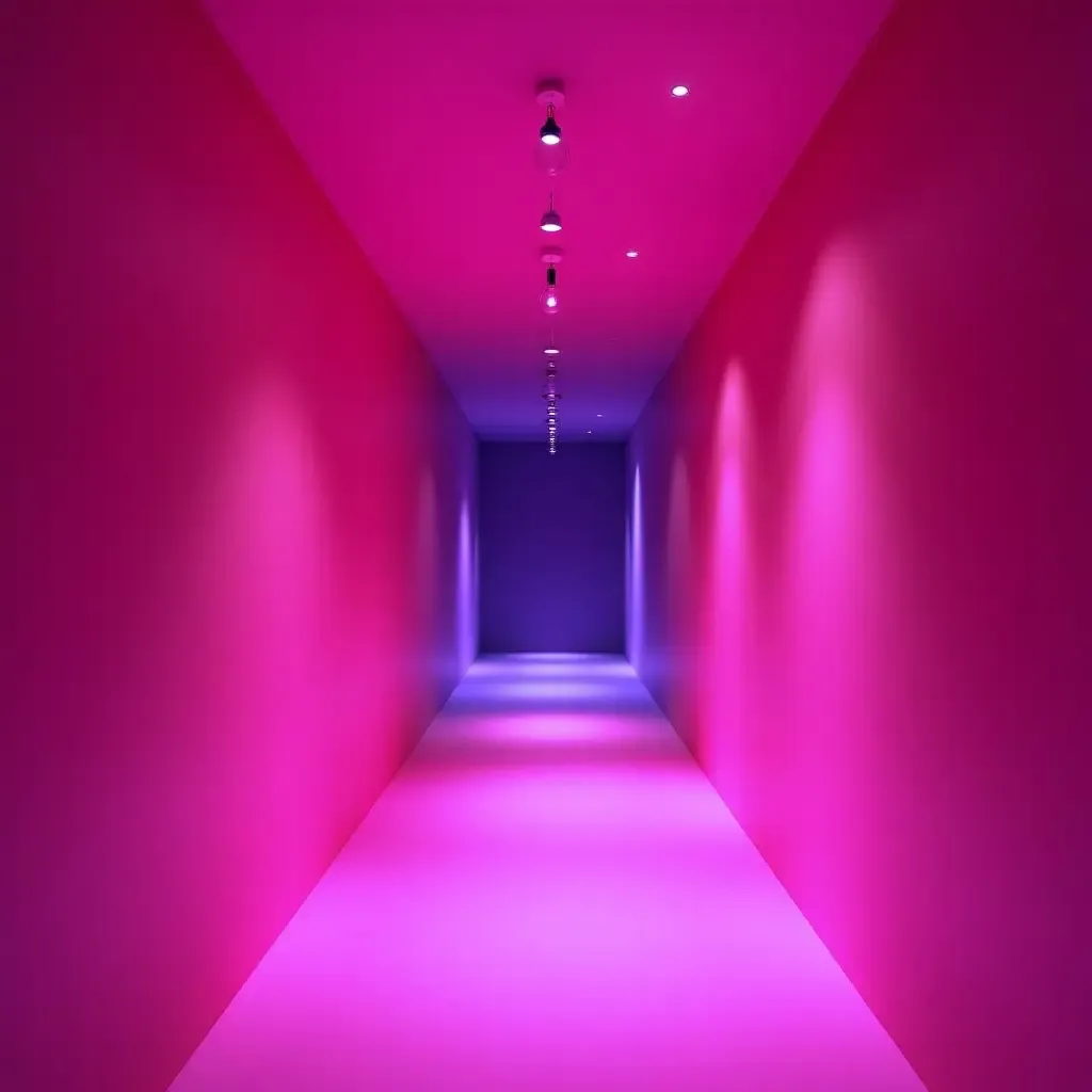 a photo of a bold magenta and soft lavender hallway