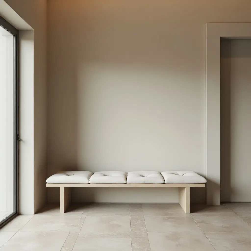 a photo of a modern minimalist bench in a stylish corridor