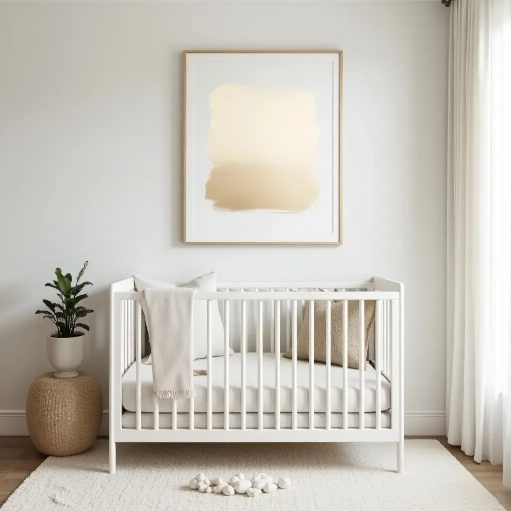 a photo of a nursery with metallic gold accents in the artwork