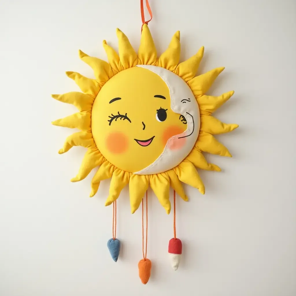 a photo of a cheerful sun and moon wall hanging