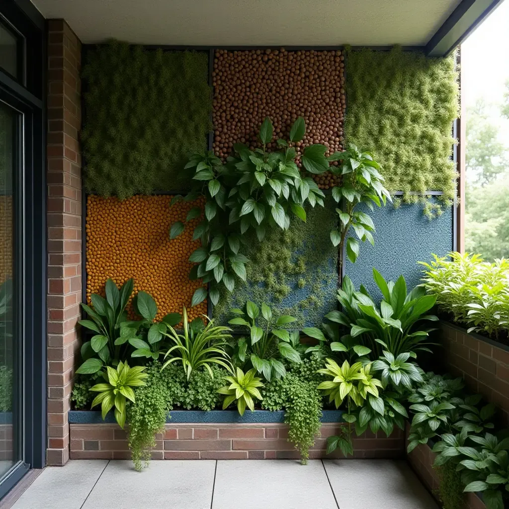 a photo of a balcony garden wall with a blend of colors and textures