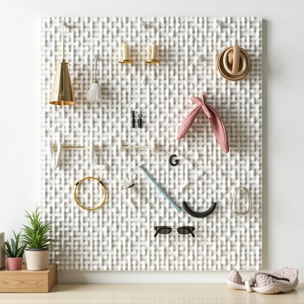 a photo of a stylish pegboard for organizing accessories