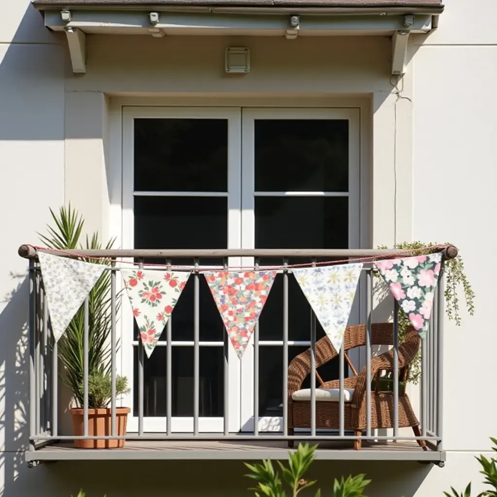 a photo of a balcony featuring DIY fabric bunting for a festive look