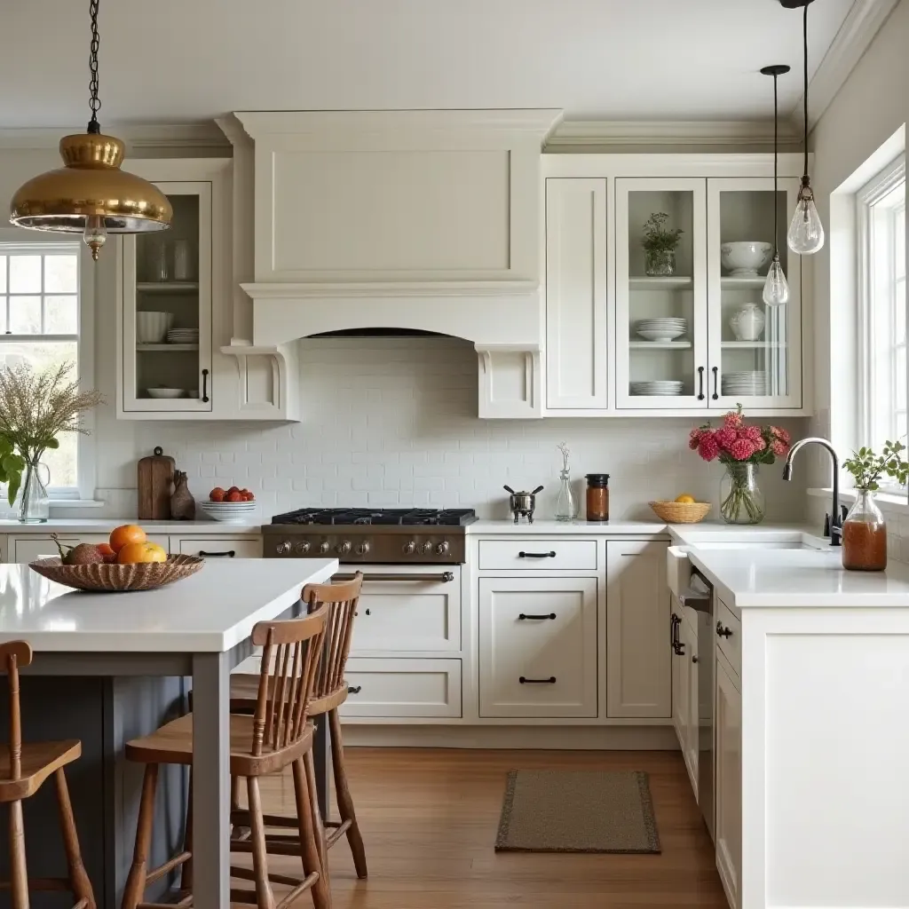 a photo of a kitchen with a mix of vintage and modern glam decor