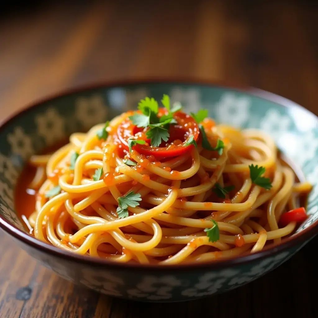 a photo of savory Xi&#x27;an biangbiang noodles with chili oil.