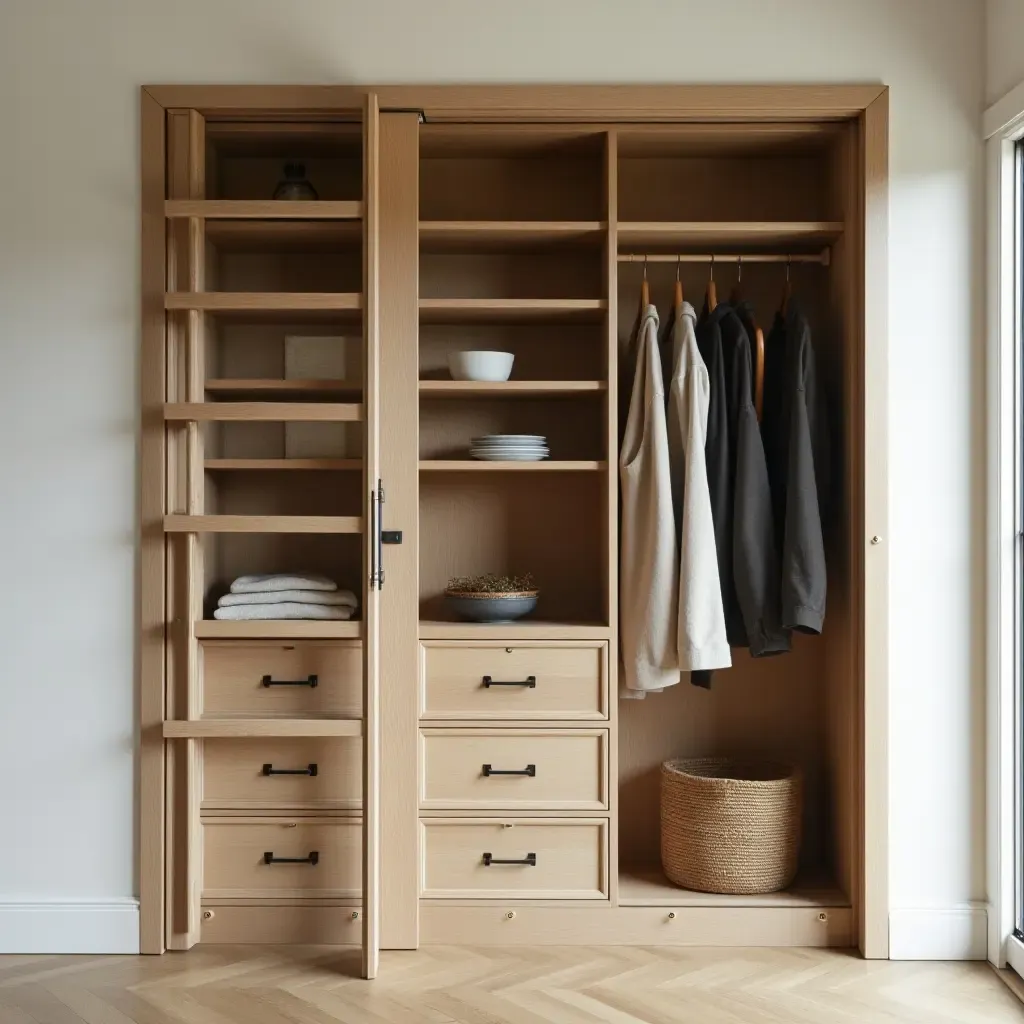 a photo of a pantry with a sliding ladder and vintage storage solutions