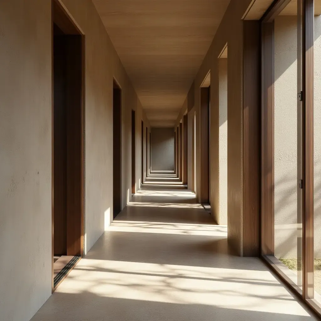 a photo of a hallway showcasing a mix of textures and materials