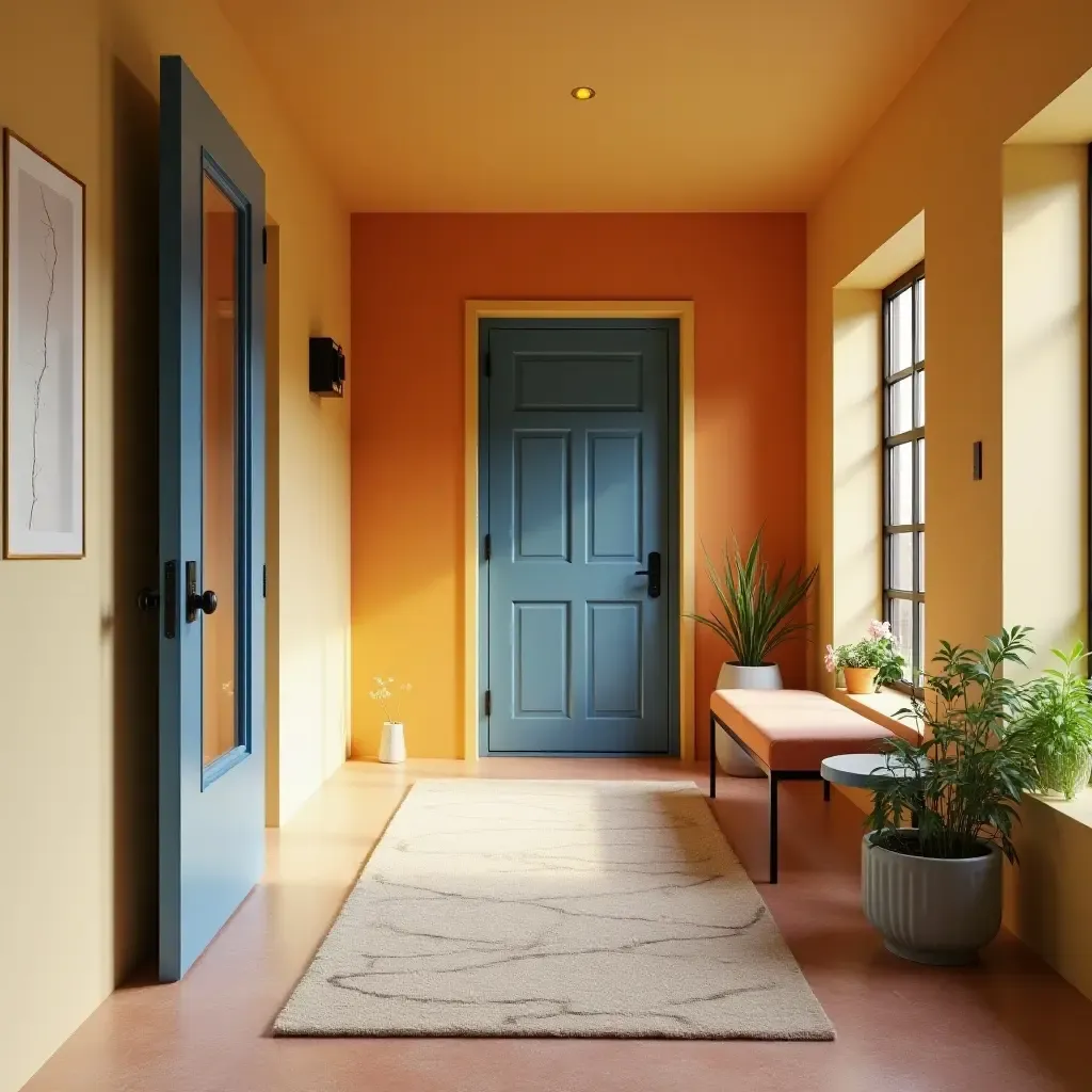 a photo of a colorful entrance hall with space-saving designs