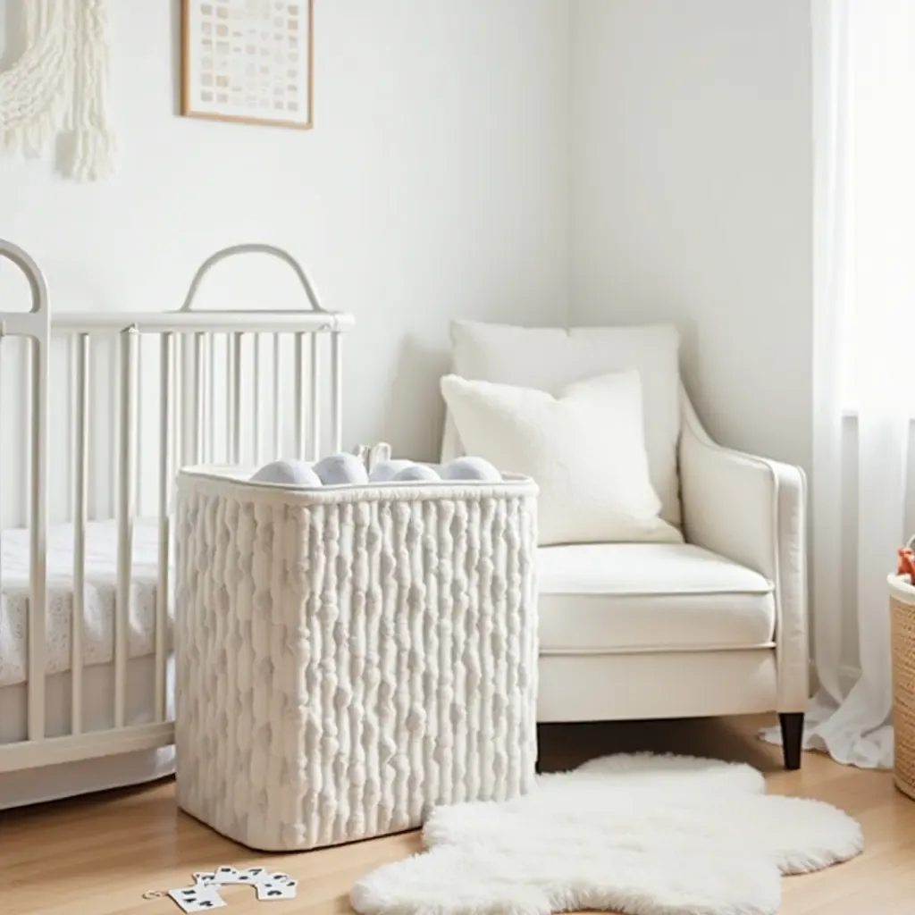 a photo of a nursery featuring a stylish diaper caddy